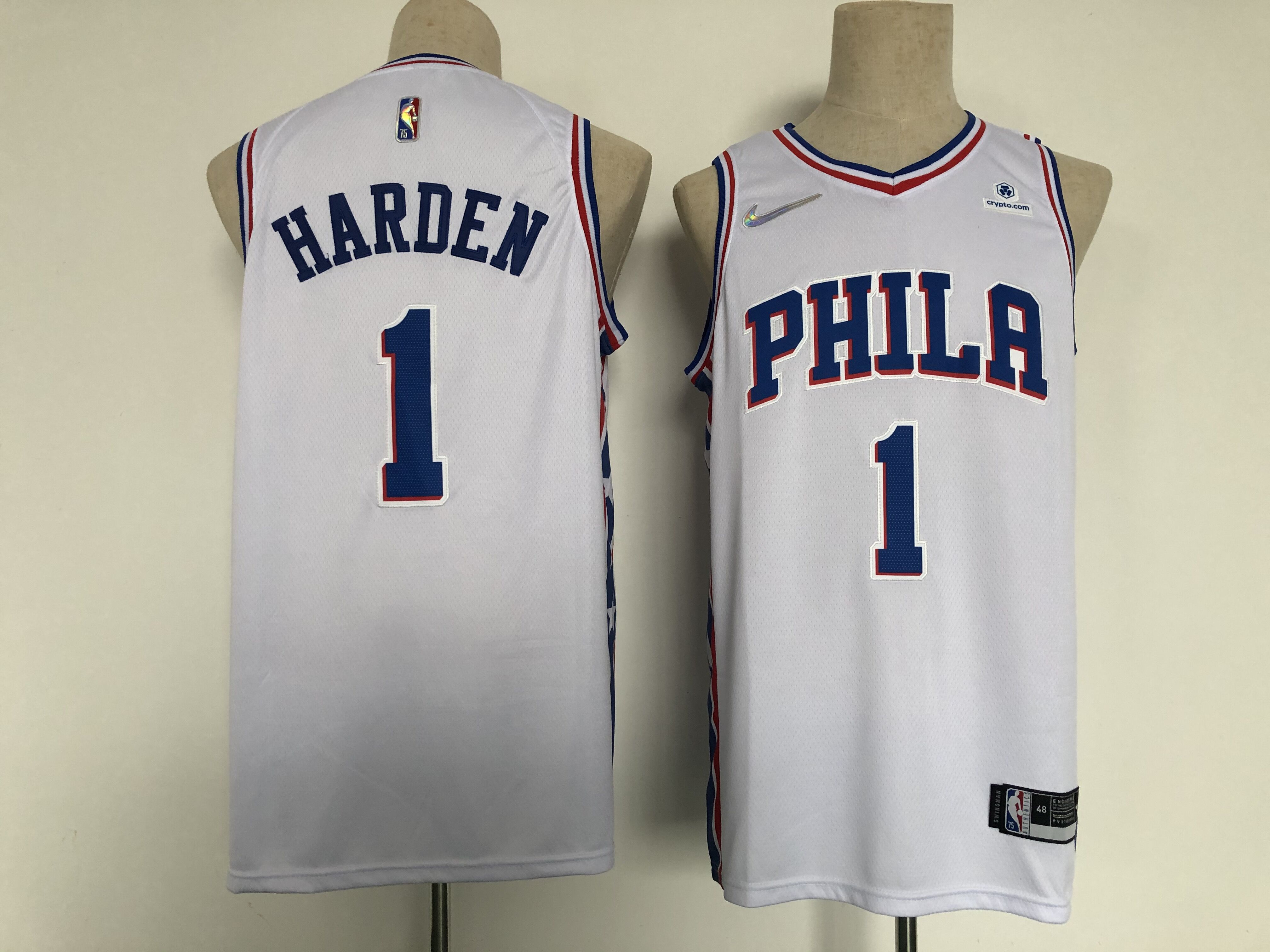 Men Philadelphia 76ers #1 Harden White Nike 75th anniversary 2022 Game NBA Jersey
